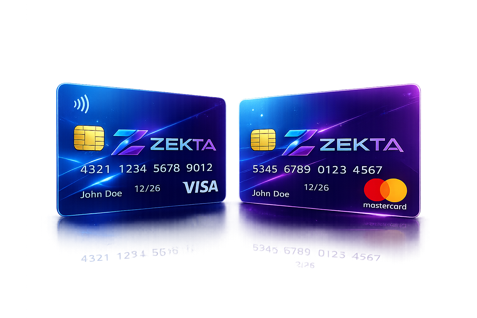 Illustration des cartes bancaires ZEKTA, physiques et virtuelles